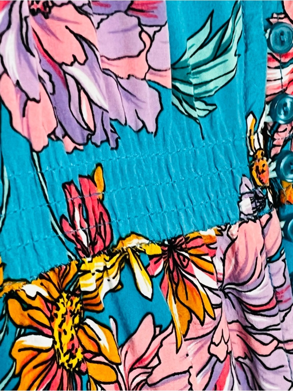 Jaase Carmen Janis Beautiful Pink Teal Floral Maxi Dress Embroidered Cap Slvs Sm - Picture 13 of 13